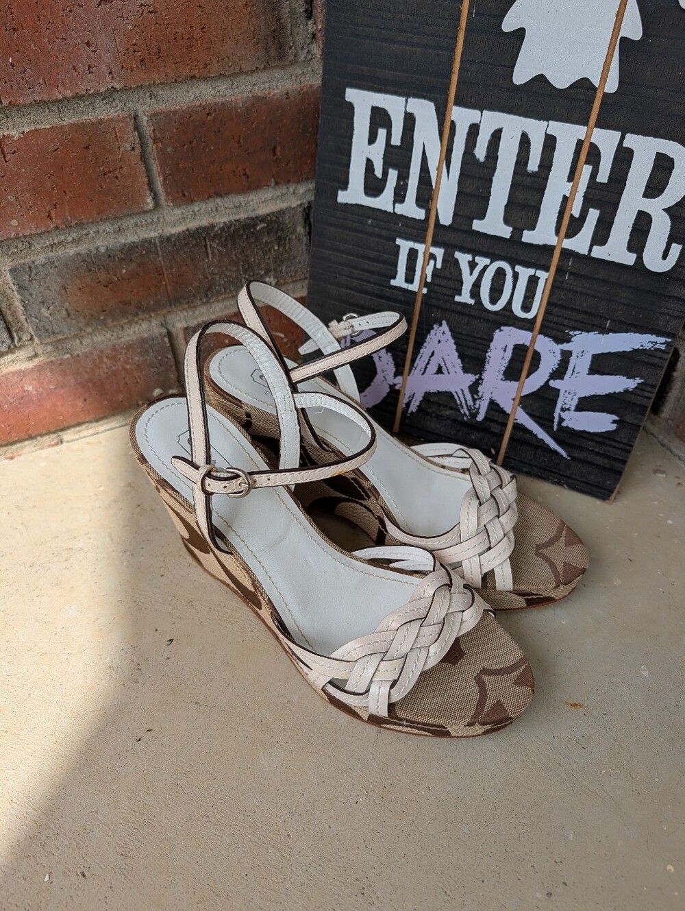 🍁 Vintage Y2K Coach Rose Genuine Leather Signature Canvas Braided Wedge Sandals - Picture 14 of 15